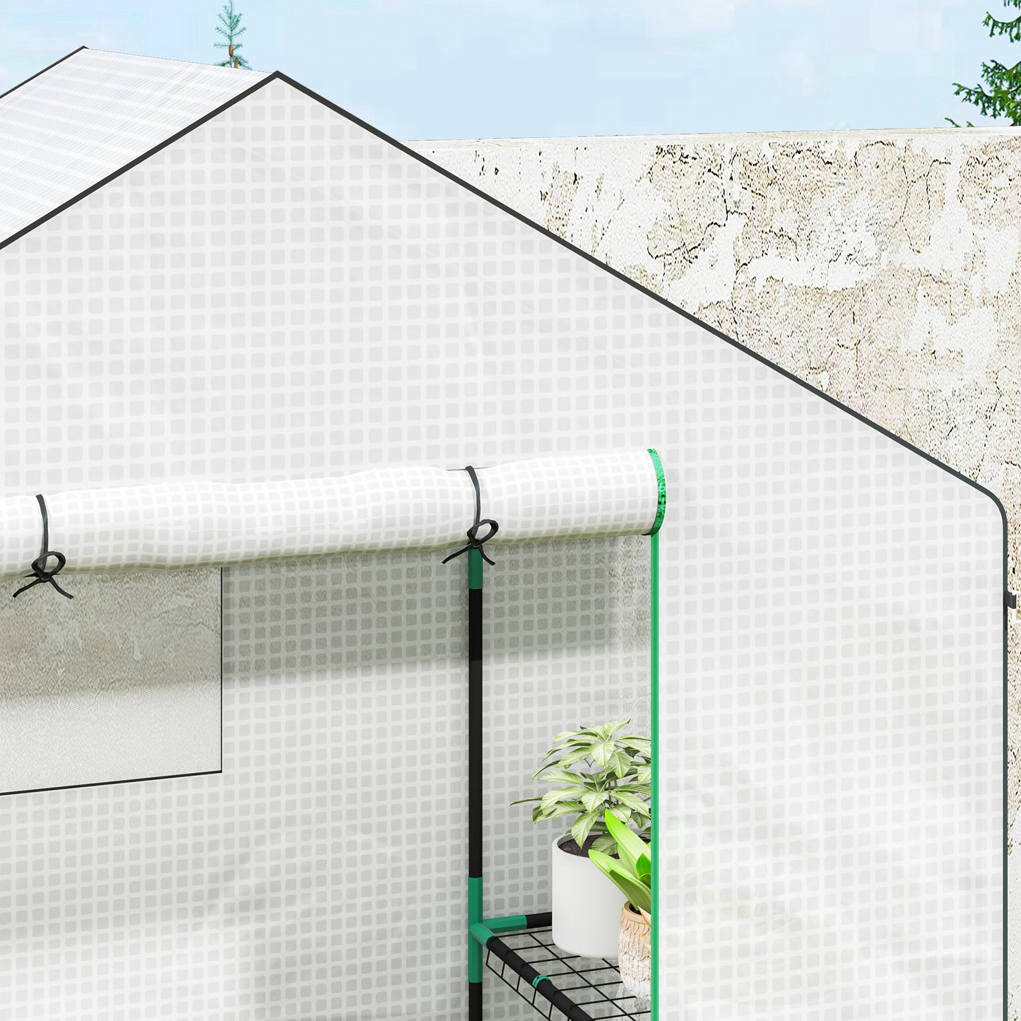 Outsunny Walk In Greenhouse 143 x 74cm With Shelves White UV Resistant Cover Roll Up Door