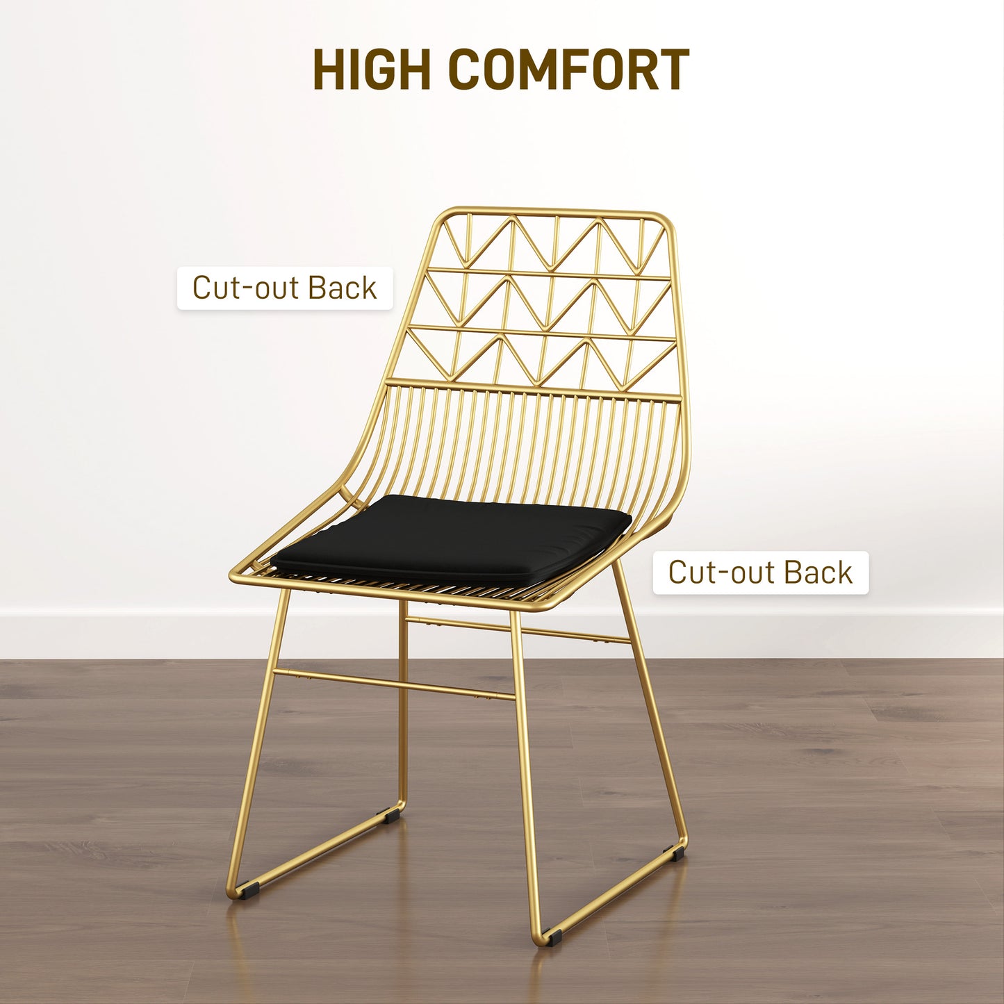 HOMCOM Luxurious Dining Chairs Set Of 4 Gold Tone Metal Wire Kitchen Chairs With Removable Velvet Cushions