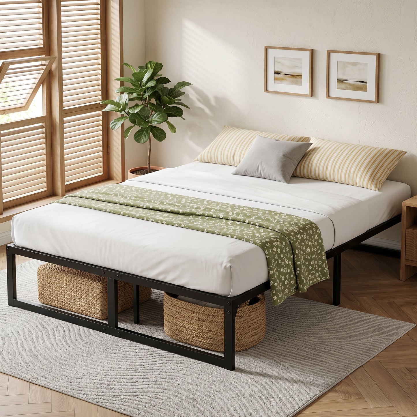 HOMCOM 4ft 6 Double Bed Frame With Underbed Storage And Steel Slat Support Noise Free Black