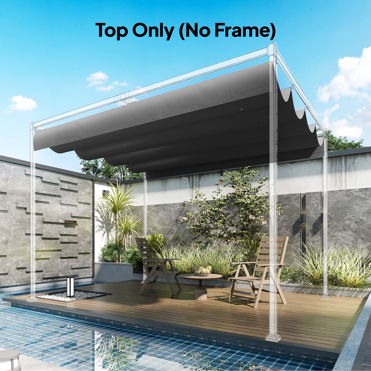 Outsunny Retractable Pergola Canopy Replacement Cover 3.92 x 3.5 m UV 30 Plus for 4 x 3 m Pergola Dark Grey