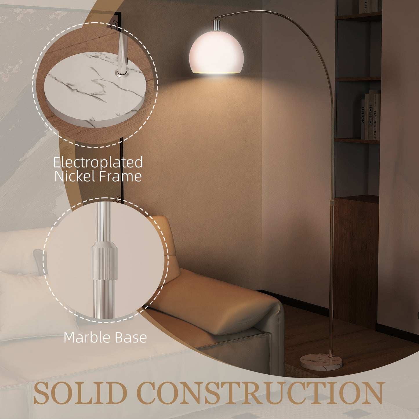 HOMCOM Floor Lamp For Living Room And Office Modern Standing Lamp With Shade And Foot Switch White Marble Base