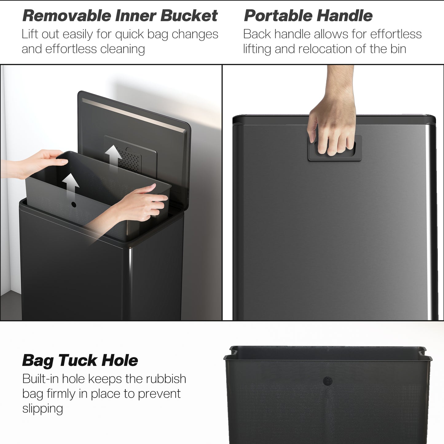 HOMCOM 45L Pedal Kitchen Bin With Soft Close Lid And Stay Open Function Removable Inner Bucket Odor Control For Kitchen