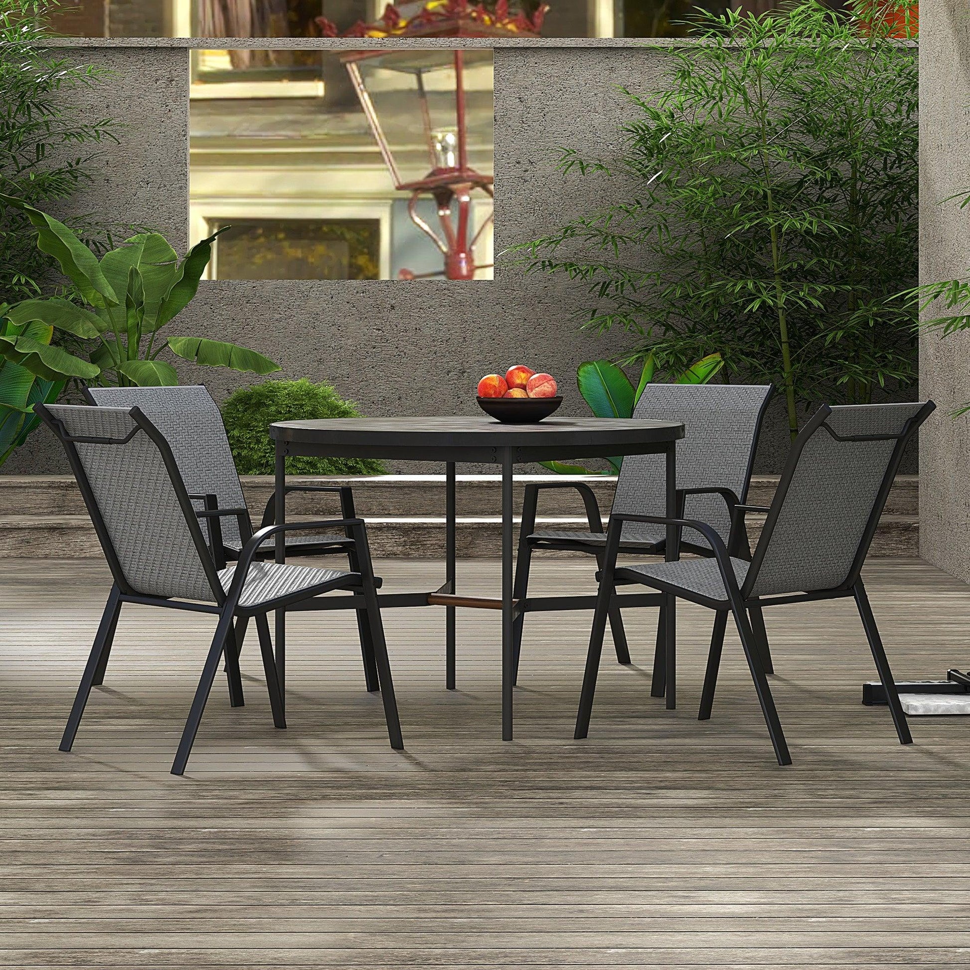 Outsunny Stackable Outdoor Rattan Chairs Set of 4 with Armrests and Backrest, Grey - ALL4U RETAILER LTD