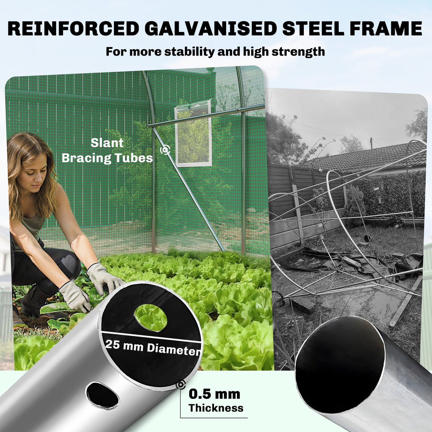 Outsunny 2 x 3 m Walk In Polytunnel Greenhouse With Hinged Door And 6 Roll Up Mesh Windows Garden Tunnel Green