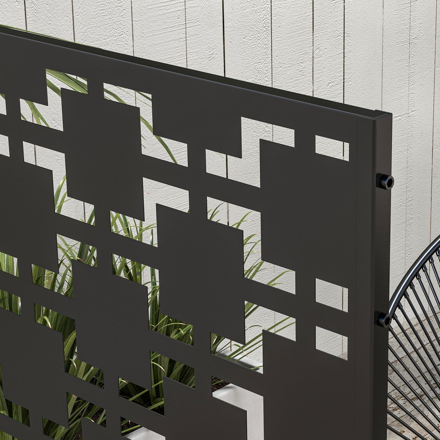 Stylish Black Steel Outdoor Privacy Screen with Leaf Motif and Trellis Functionality - ALL4U RETAILER LTD