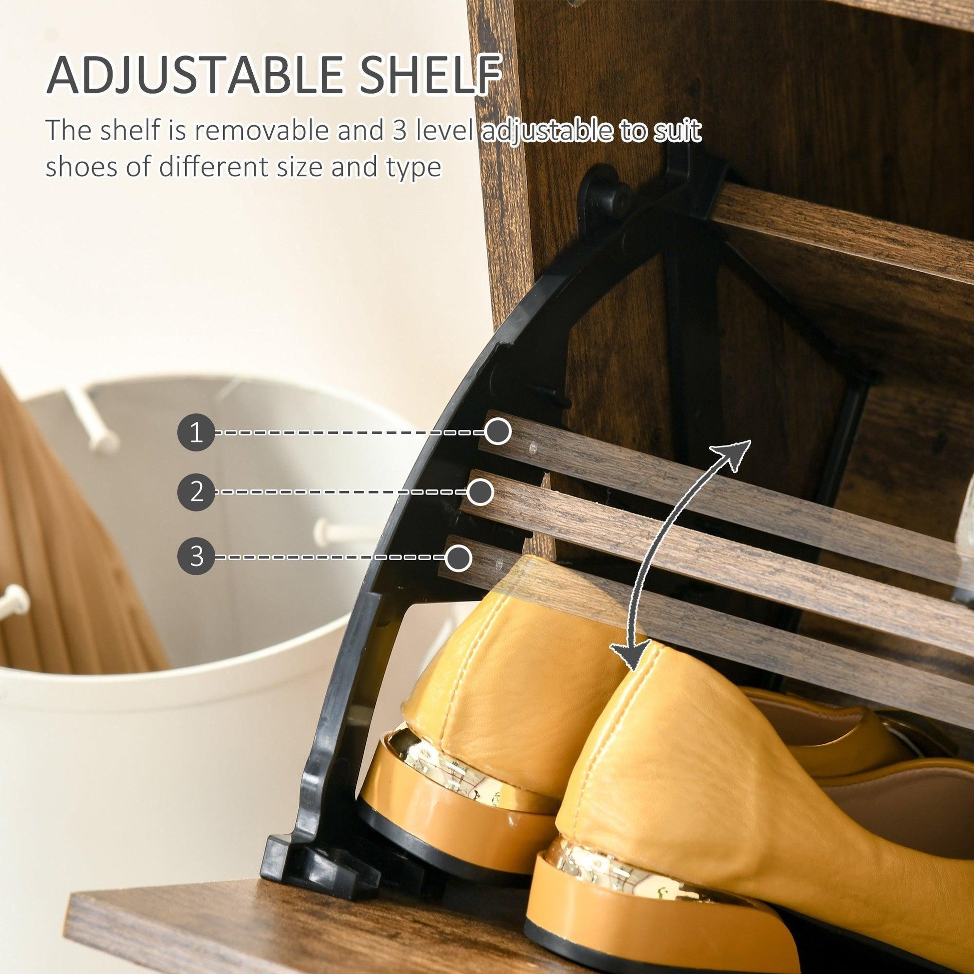 HOMCOM Shoe Cabinet - Rustic Brown, 2 Drawers, Adjustable Shelf - ALL4U RETAILER LTD