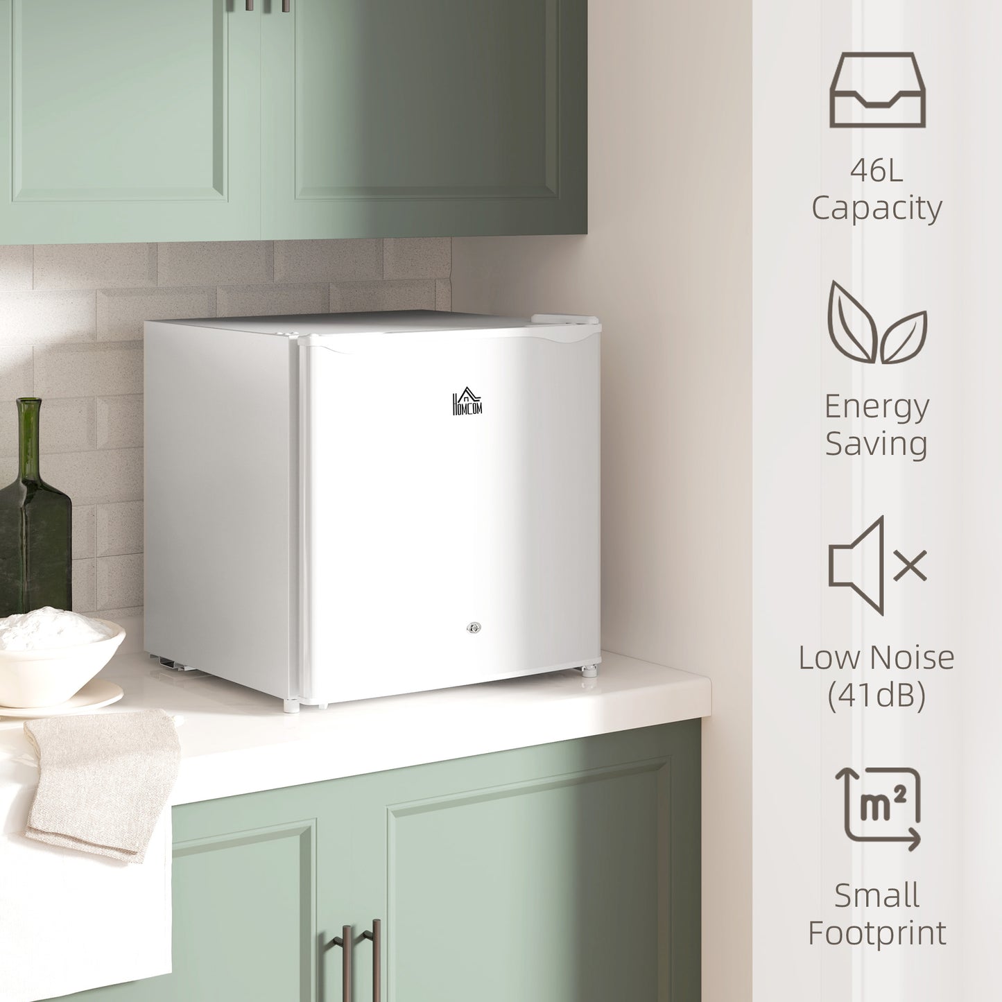 HOMCOM 46 Litre Lockable Countertop Fridge Cream White Ideal For Home Office Small Kitchen