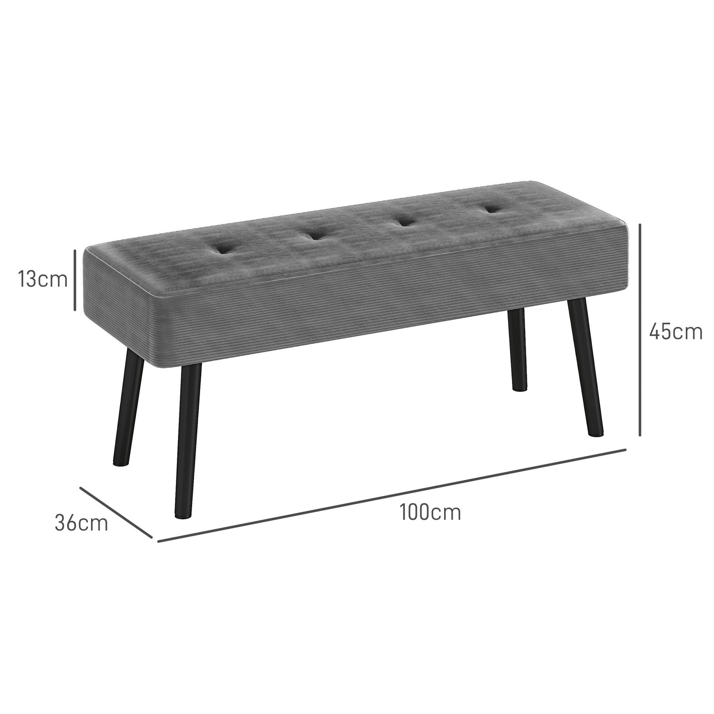 HOMCOM End Of Bed Bench With Corduroy Upholstery And Thick Padding Tufted Window Seat For Entryway And Living Room Grey