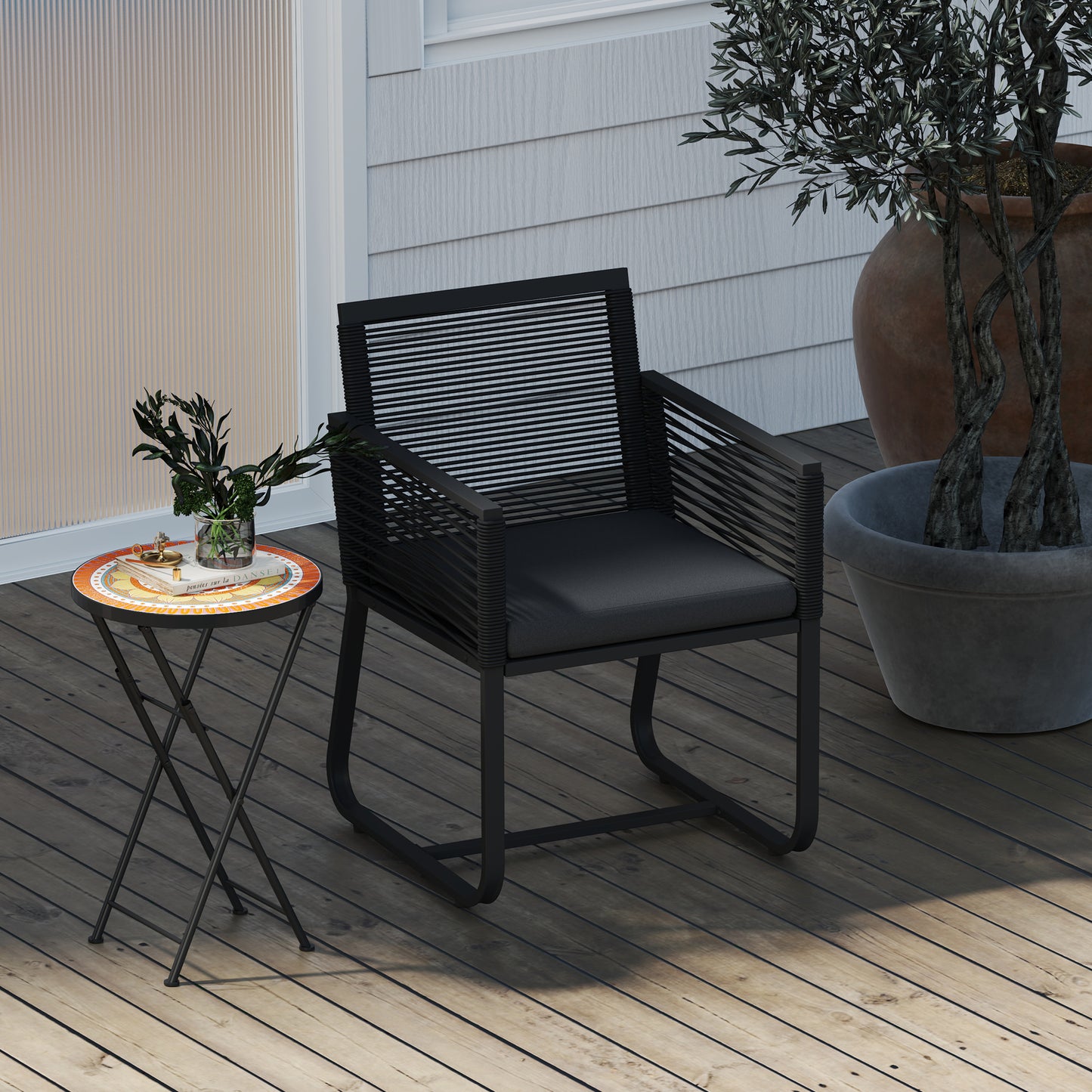 Outsunny Mosaic Outdoor Garden Table 35.5cm Round Folding Coffee Table With Metal Frame For Balcony Terrace Orange