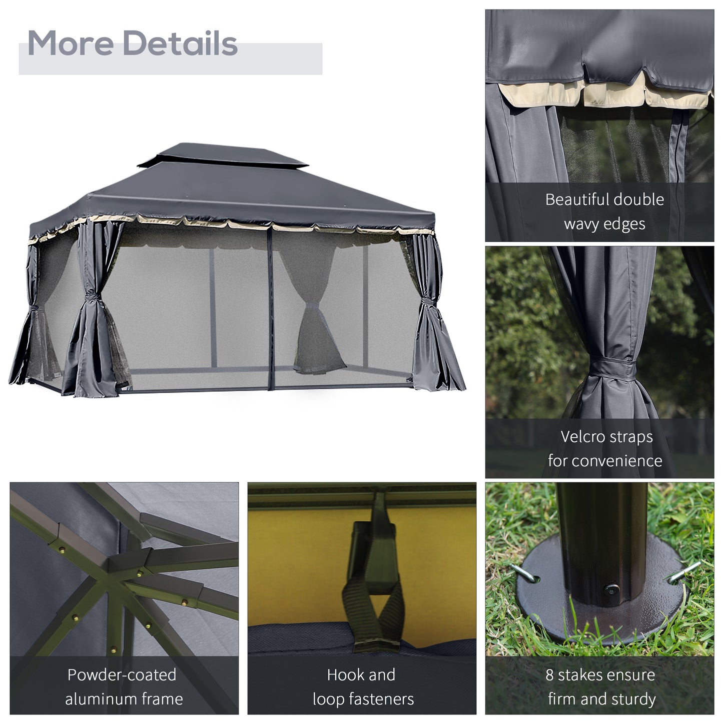 Outsunny 3 x 4m Aluminium GardenÂ Gazebo, Marquee Canopy Shelter Pavilion Party Tent with Nets and Curtains for Garden and Deck, Black