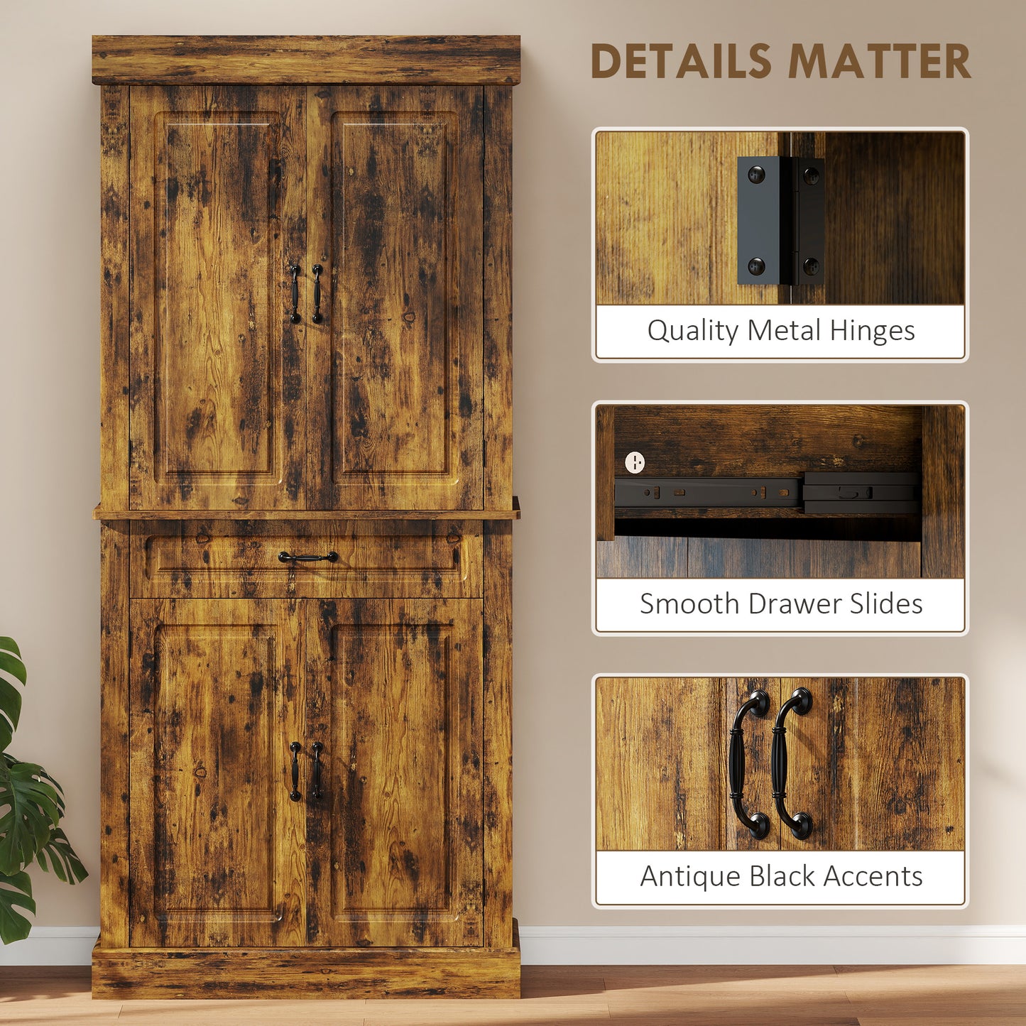 HOMCOM Tall Kitchen Cupboard Pantry Cabinet With Drawer And Shelves In Brown For Small Spaces