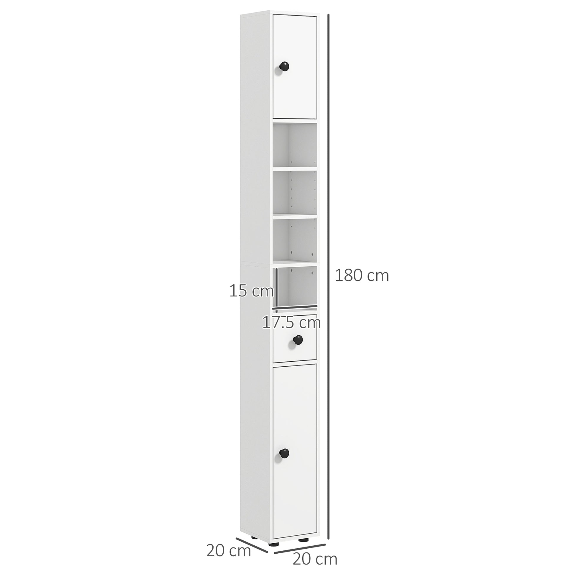 Kleankin 180cm Tall Slim Bathroom Cabinet Narrow Toilet Roll Storage Open Shelves 2 Door Cabinets Adjustable Shelves Kitchen White - ALL4U RETAILER LTD