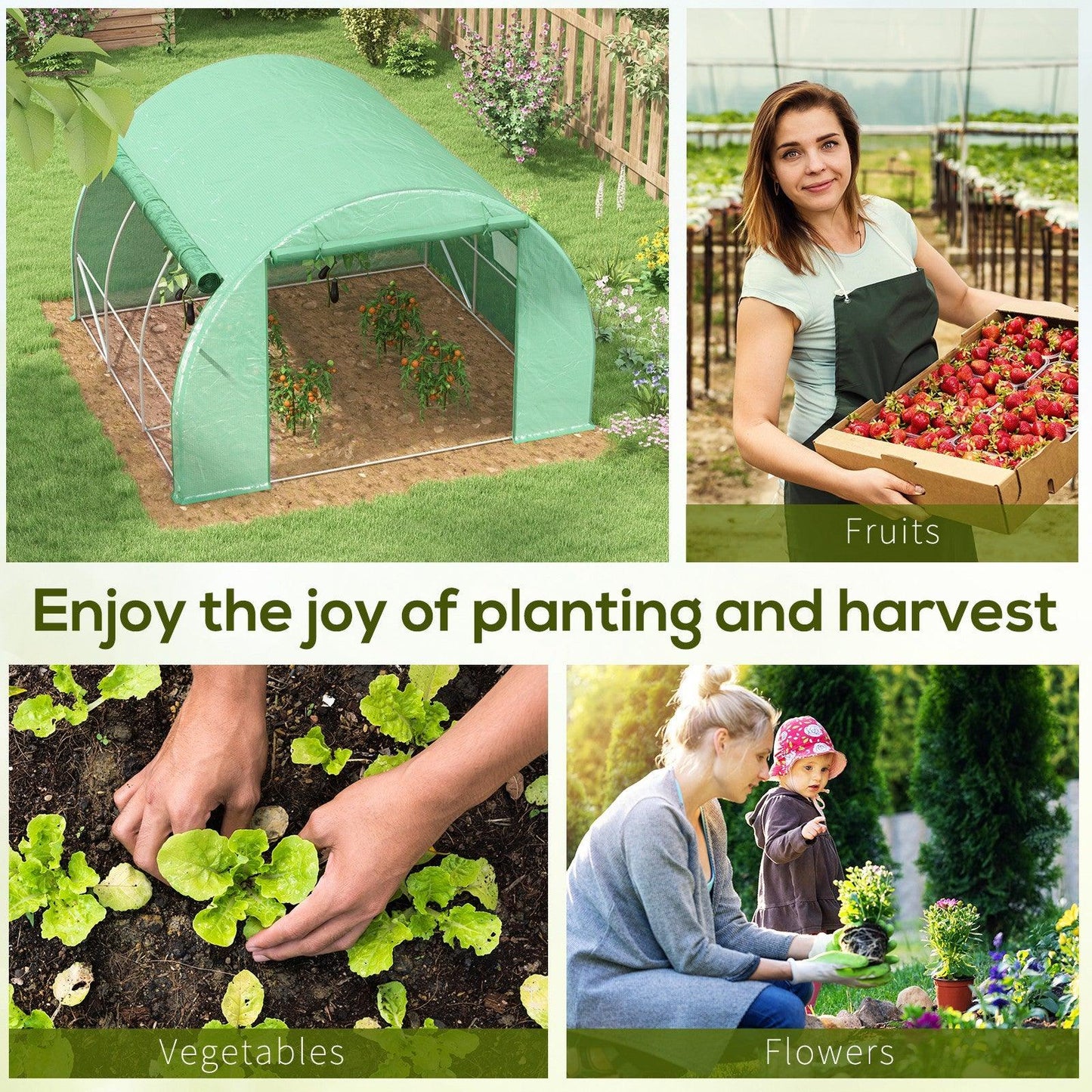 Outsunny 3 x 3 x 2 m Polytunnel Greenhouse Pollytunnel Tent Steel Frame Green - ALL4U RETAILER LTD