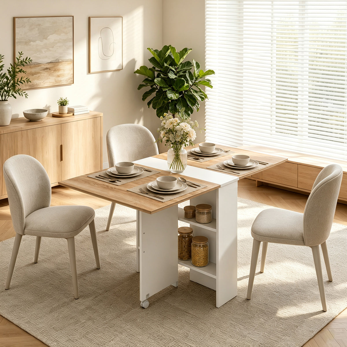 Homcom Folding Dining Table With Drop Leaves And Two Tier Shelves