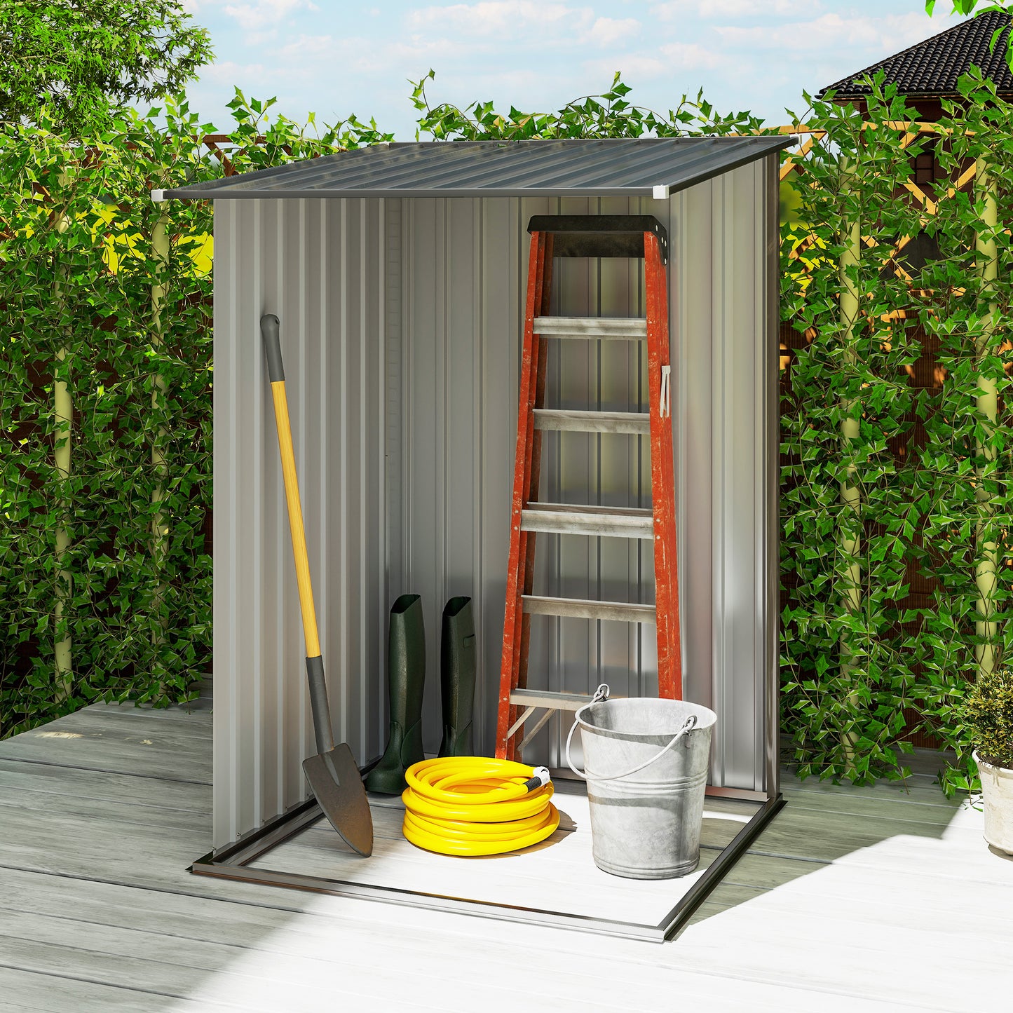 Outsunny 3.3 x 3.4 Ft Lean To Steel Garden Shed With Locking Door Brown Grey Galvanised Steel Construction