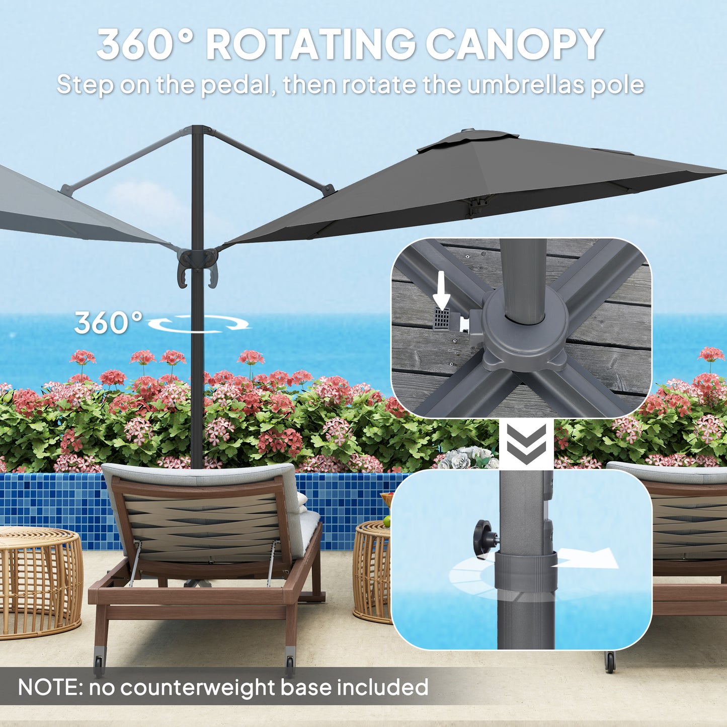 Outsunny 3x3m Overhanging Cantilever Parasol Black With Aluminium Frame 360 Degree Sideways Tilt And Multi Angle Canopy