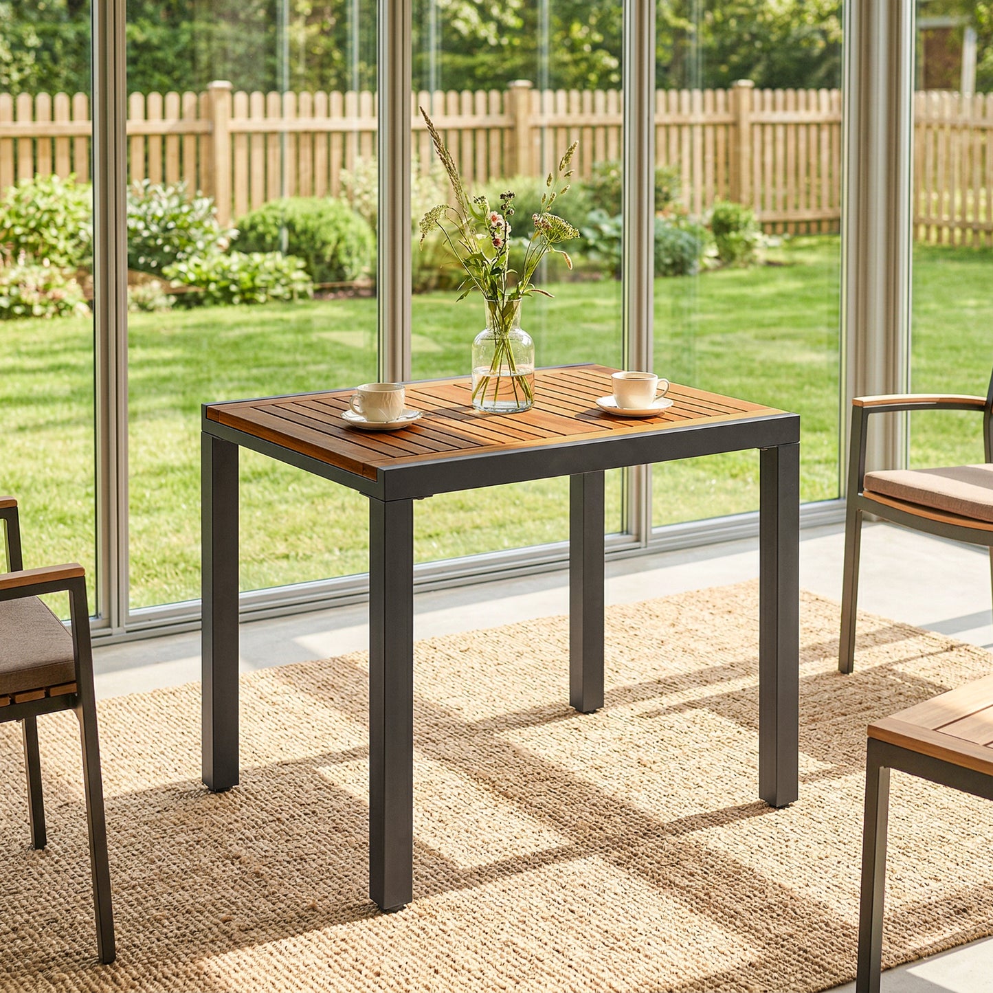 Outsunny Patio Dining Table Expandable Outdoor Table With Acacia Wood Top 80 To 120 Cm Natural And Black