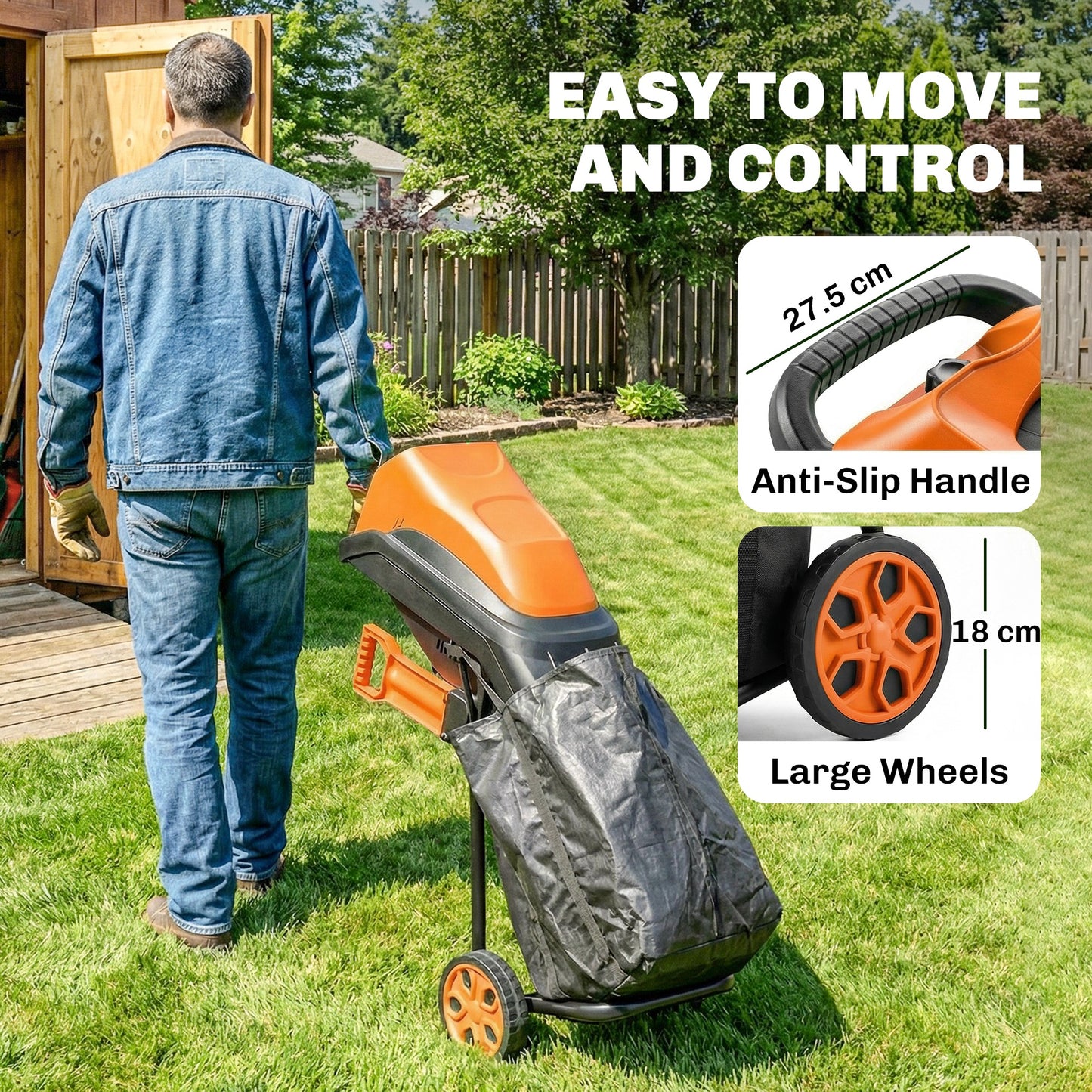 Outsunny 2500W Electric Wood Chipper Corded Mulcher Shredder With 45L Collection Bag 4300RPM 44mm Cutting Diameter