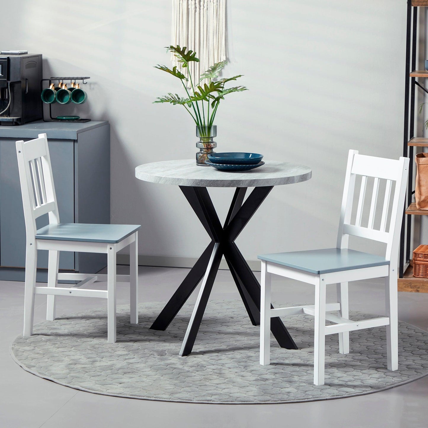 HOMCOM Kitchen Chairs: Elegant Pine Wood Set, White - ALL4U RETAILER LTD