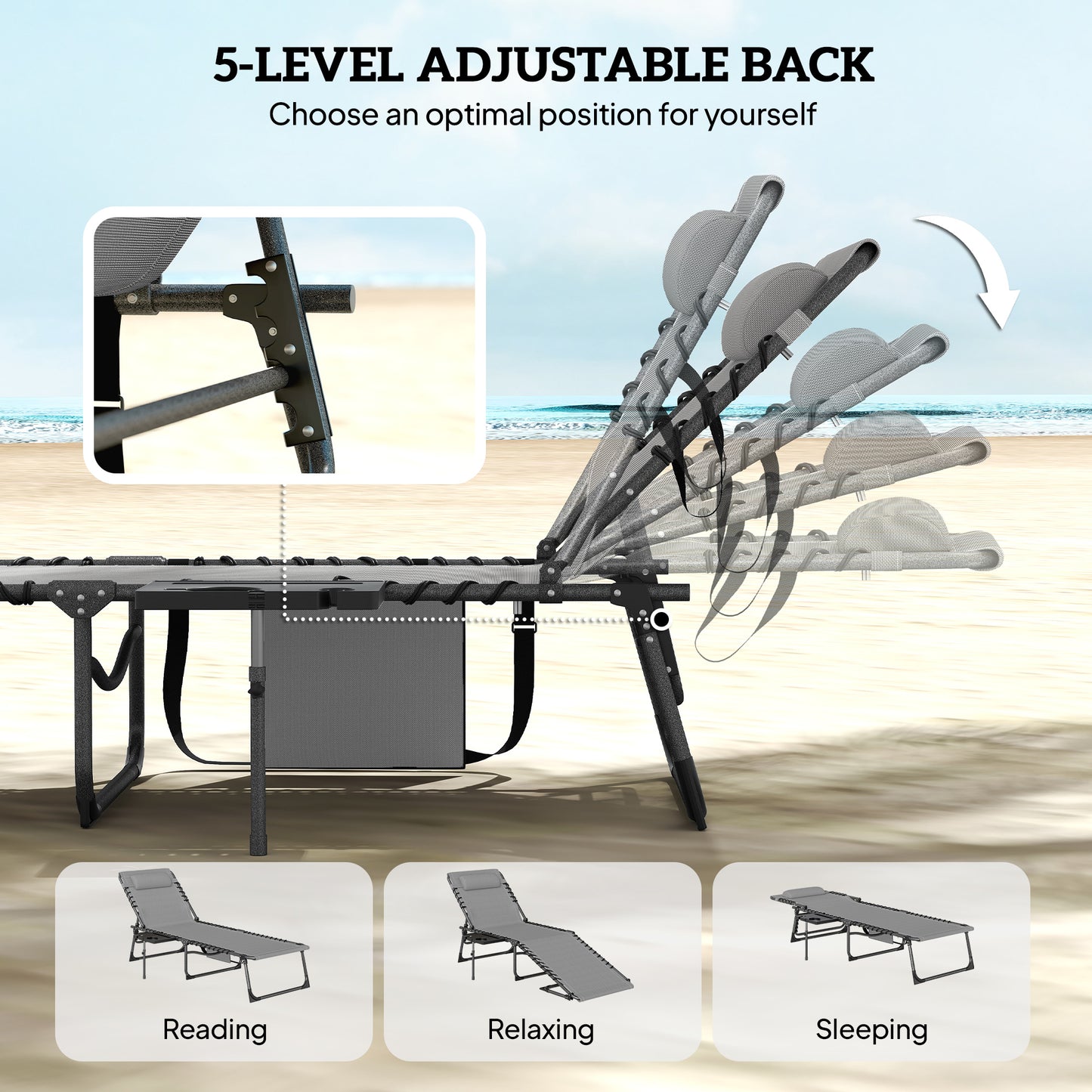 Outsunny Five Position Reclining Sun Loungers Set Of 2 Grey Outdoor Sun Loungers With Removable Pillow