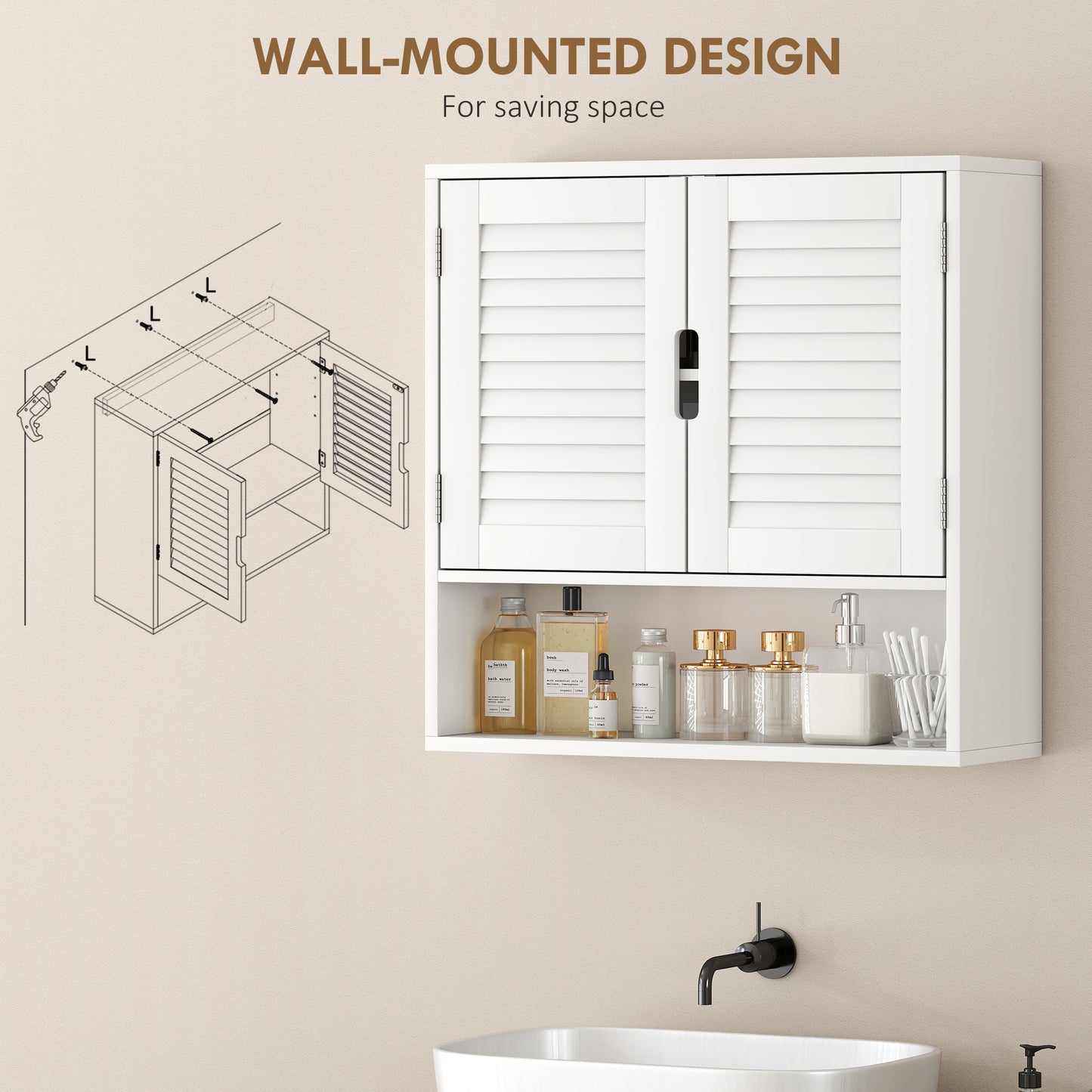 HOMCOM Wall Mounted Bathroom Cabinet With Adjustable Shelves White 60 x 20 x 60 cm