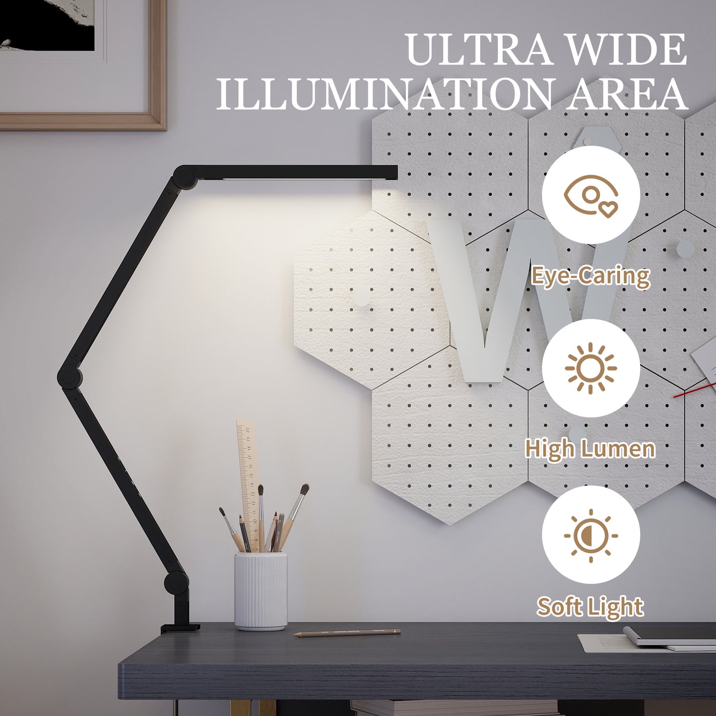 HOMCOM LED Desk Lamp With Clamp Swing Arm Dimmable Eye Caring Table Lamp Two Colour Modes Five Brightness Levels
