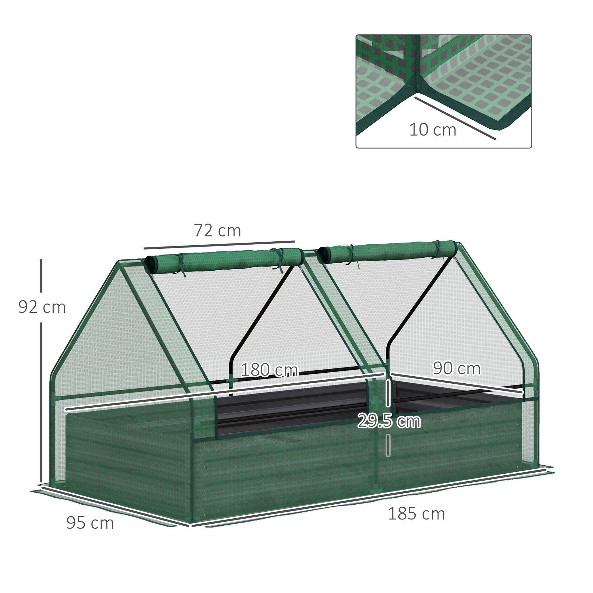 Outsunny Metal Planter Box with Cover, Raised Garden Bed with Greenhouse, for Herbs and Vegetables, Green and Dark Grey - ALL4U RETAILER LTD