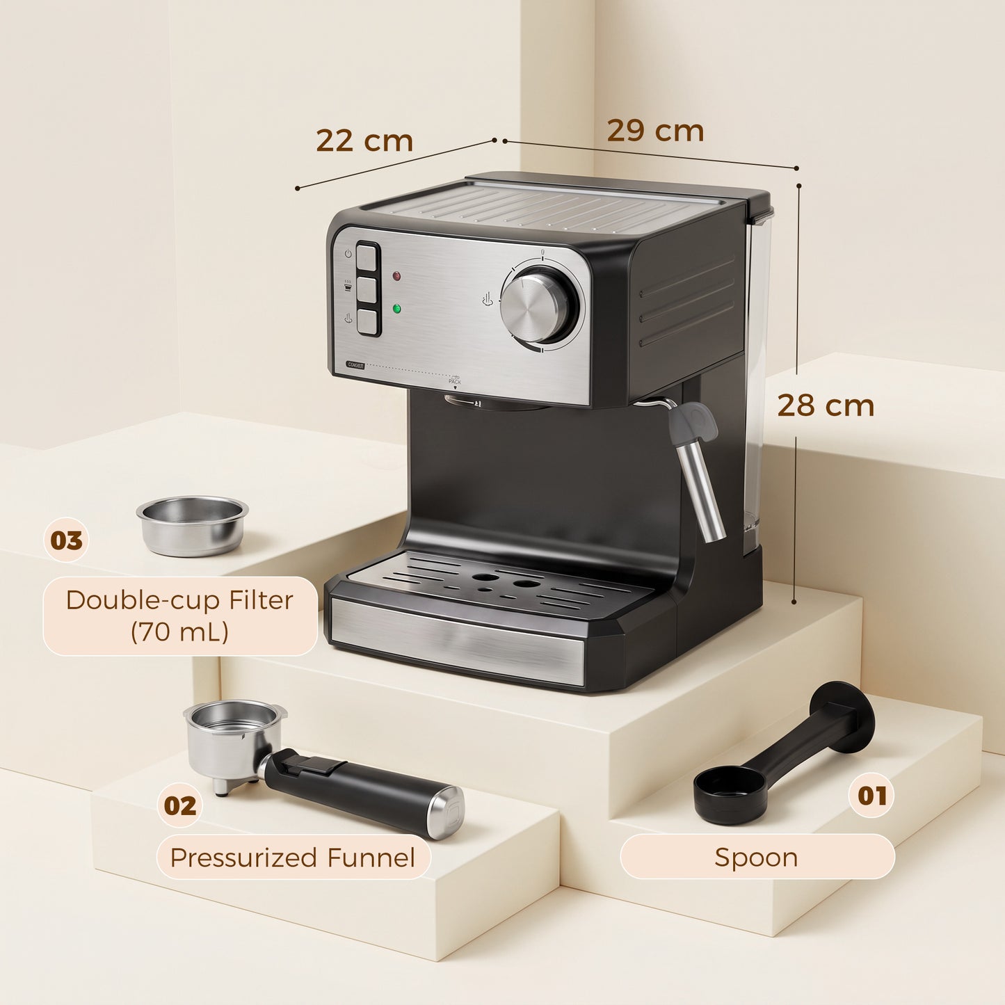 HOMCOM Espresso Machine 20 Bar Semi Automatic Cappuccino Coffee Maker With Frother Wand And 1.6 L Water Tank Black