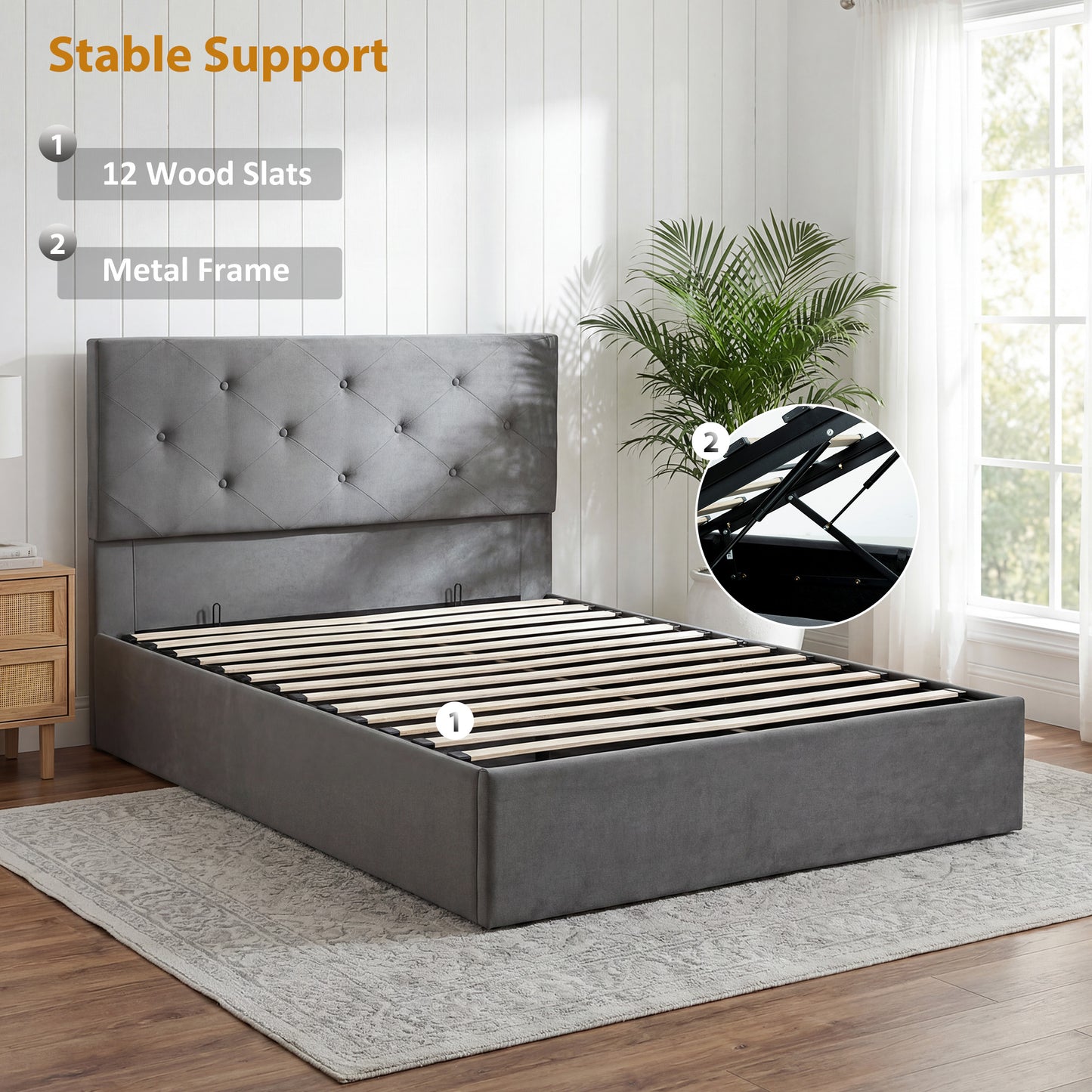 HOMCOM King Size Bed Frame With Gas Lift Under Bed Storage And Upholstered Tufted Headboard For 150 x 200 cm Mattress