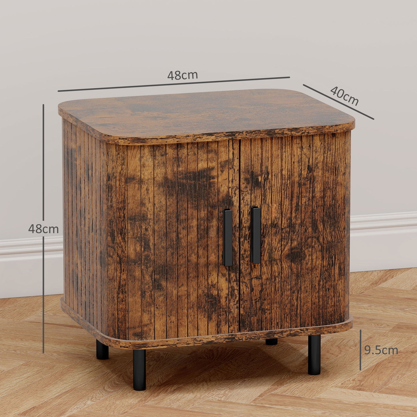 HOMCOM Bedside Table Nordic Nightstand With Roller Shutter Style Sliding Doors And Metal Legs Rustic Brown