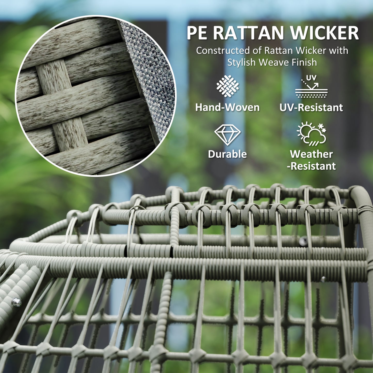 Outsunny Rattan Egg Chair With Cushions And Pillows Charcoal Grey Standing Indoor Outdoor Use
