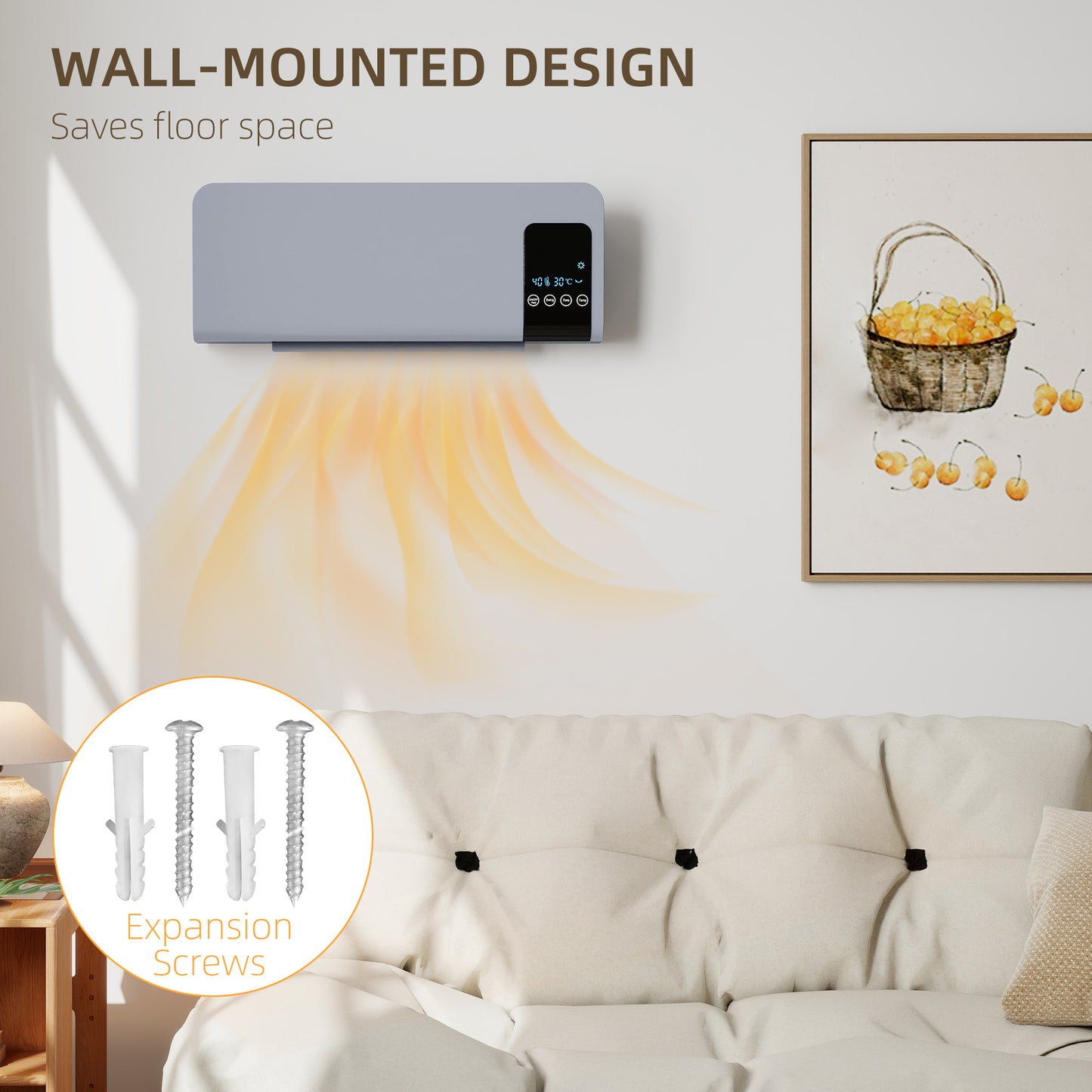 HOMCOM 2000W Wall Mounted Heater With Oscillating Fan For Year Round Heating 18 To 45 Celsius Grey