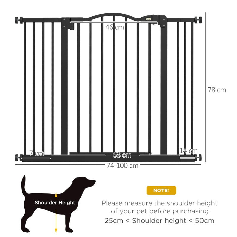 PawHut Metal Adjustable Pet Gate Safety Barrier with Auto-Close Door - Black, 74-100cm Width - ALL4U RETAILER LTD