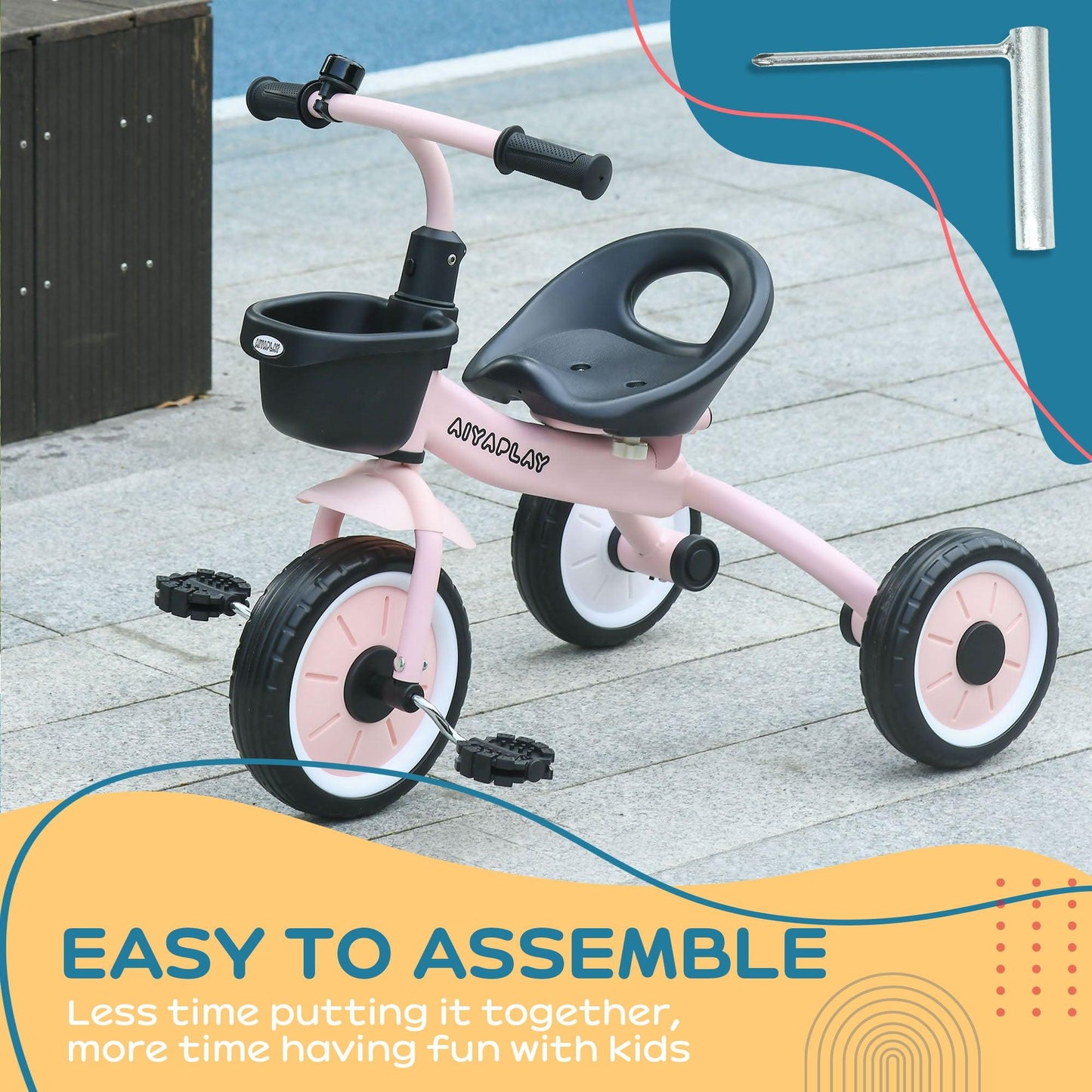 AIYAPLAY Kids Trike - Adjustable Seat, Basket, Bell - Pink - ALL4U RETAILER LTD