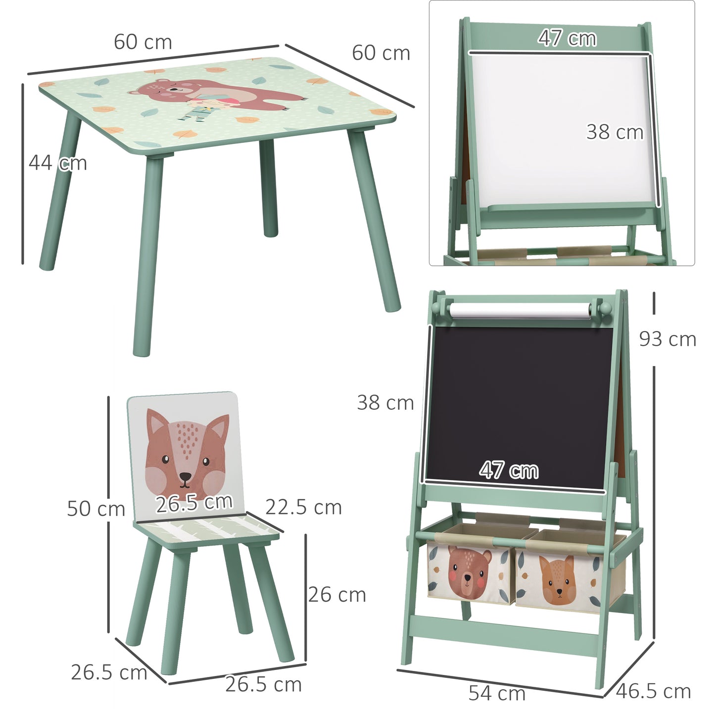 ZONEKIZ Kids Activity Furniture Set with Table, Chairs, and Easel - Green - ALL4U RETAILER LTD