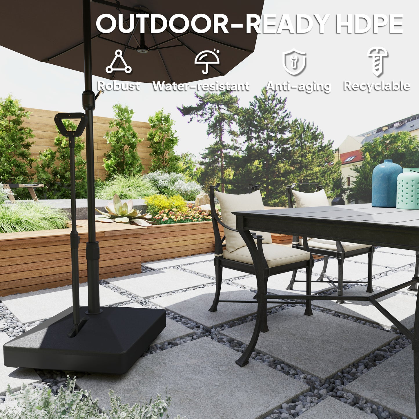 Outsunny Parasol Base With Wheels And Handle, 55kg With Stand Or 45kg With Water, Fits 35 38 48mm Poles, Black