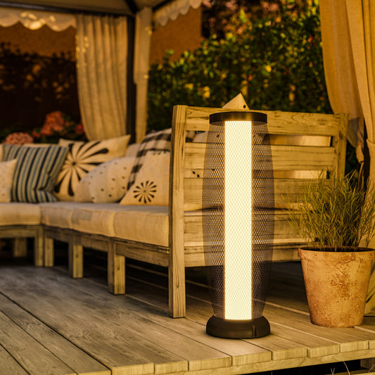 Outsunny 71.5 cm Tall Garden Solar Floor Lamp With Metal Wire Shade IP44 Auto On Off LED Black Outdoor Pathway Light
