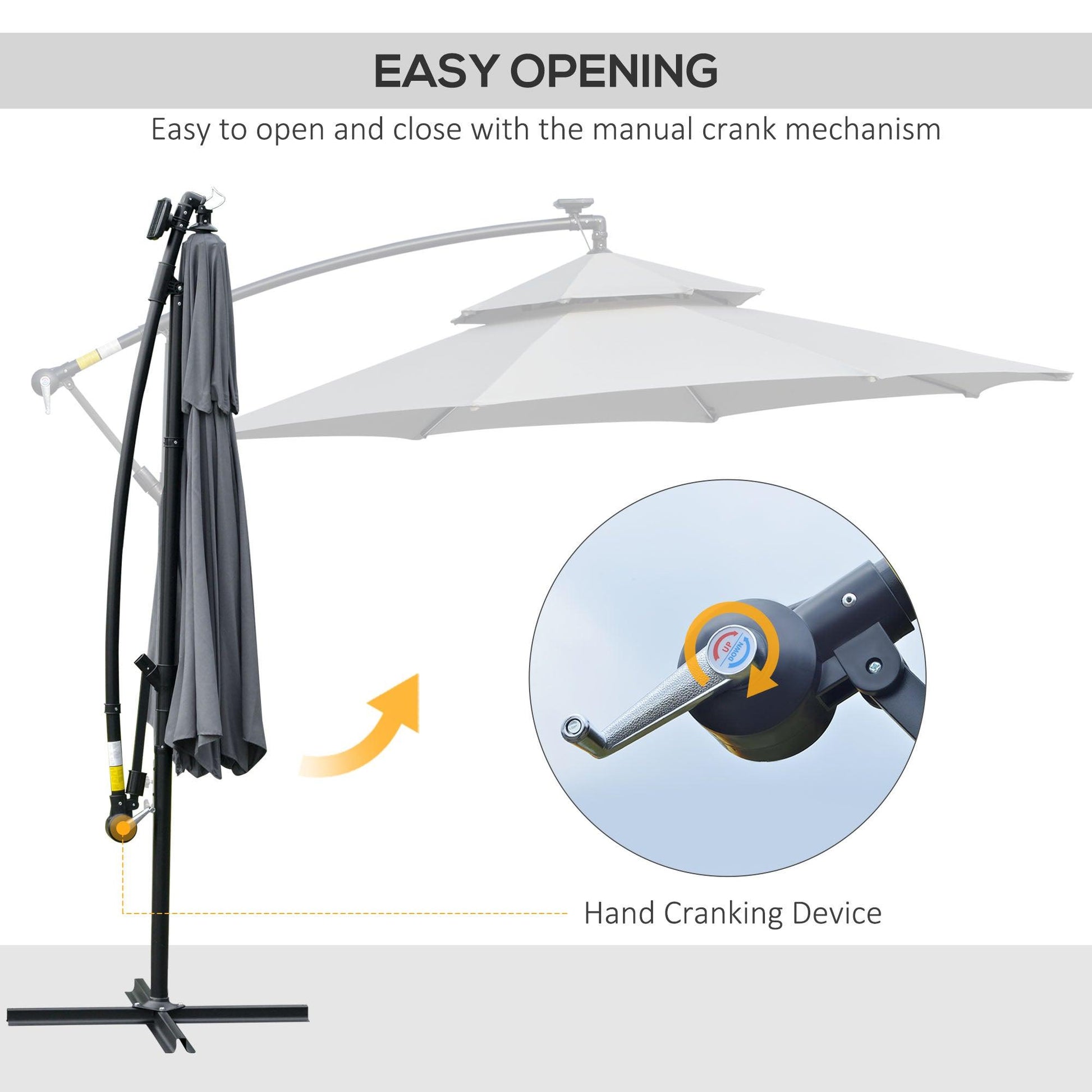 Outsunny 3m Cantilever Umbrella with Double Roof, LED Solar Lights - ALL4U RETAILER LTD