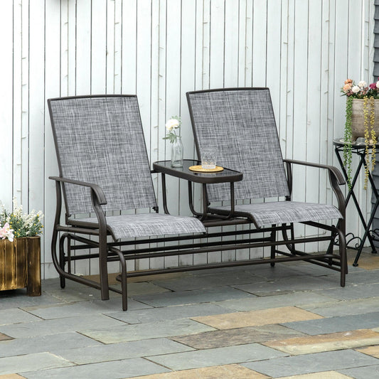 Outsunny Metal Double Swing Chair for Garden Patio with Table - ALL4U RETAILER LTD