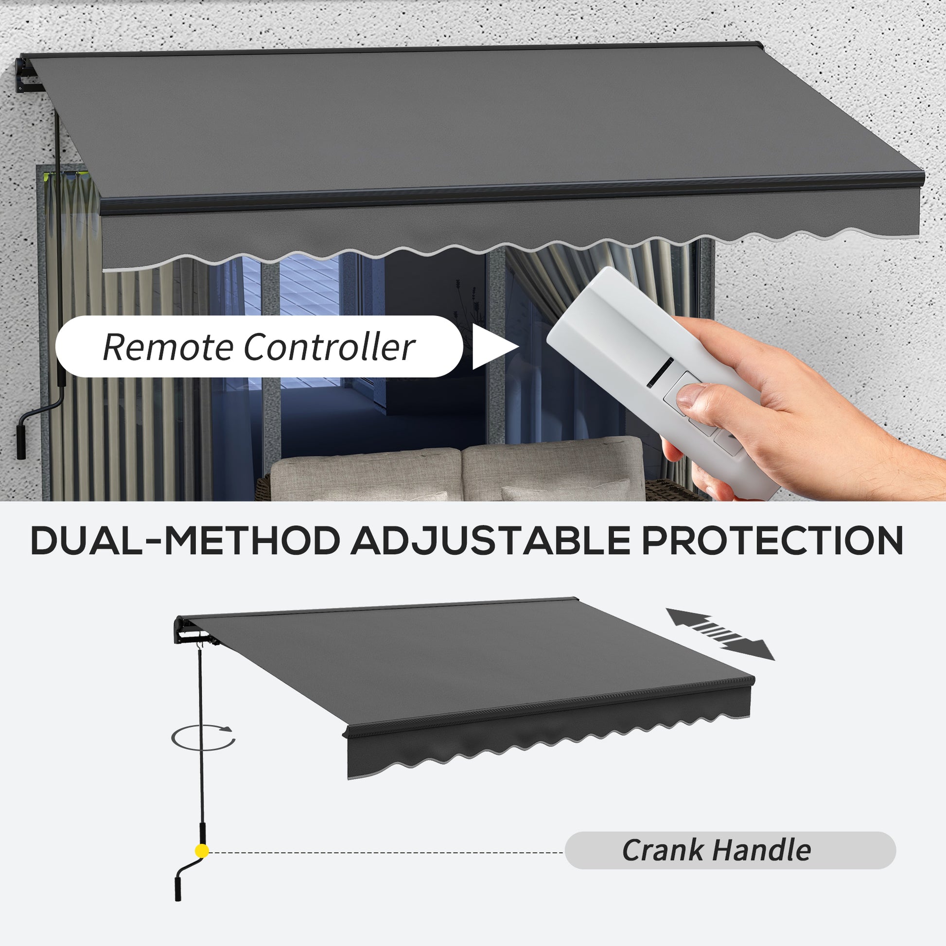 Outsunny 3.5 x 2.5m Aluminium Frame Electric Retractable Awning Sun Canopies Dark Grey for Patio Door Window - ALL4U RETAILER LTD