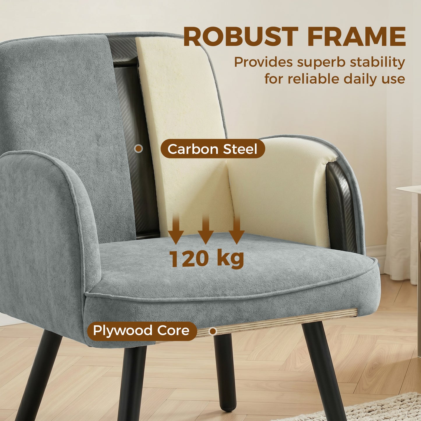 HOMCOM Velvet Upholstered Lounge Chair Armchair With Spring Cushion For Living Room Bedroom Grey