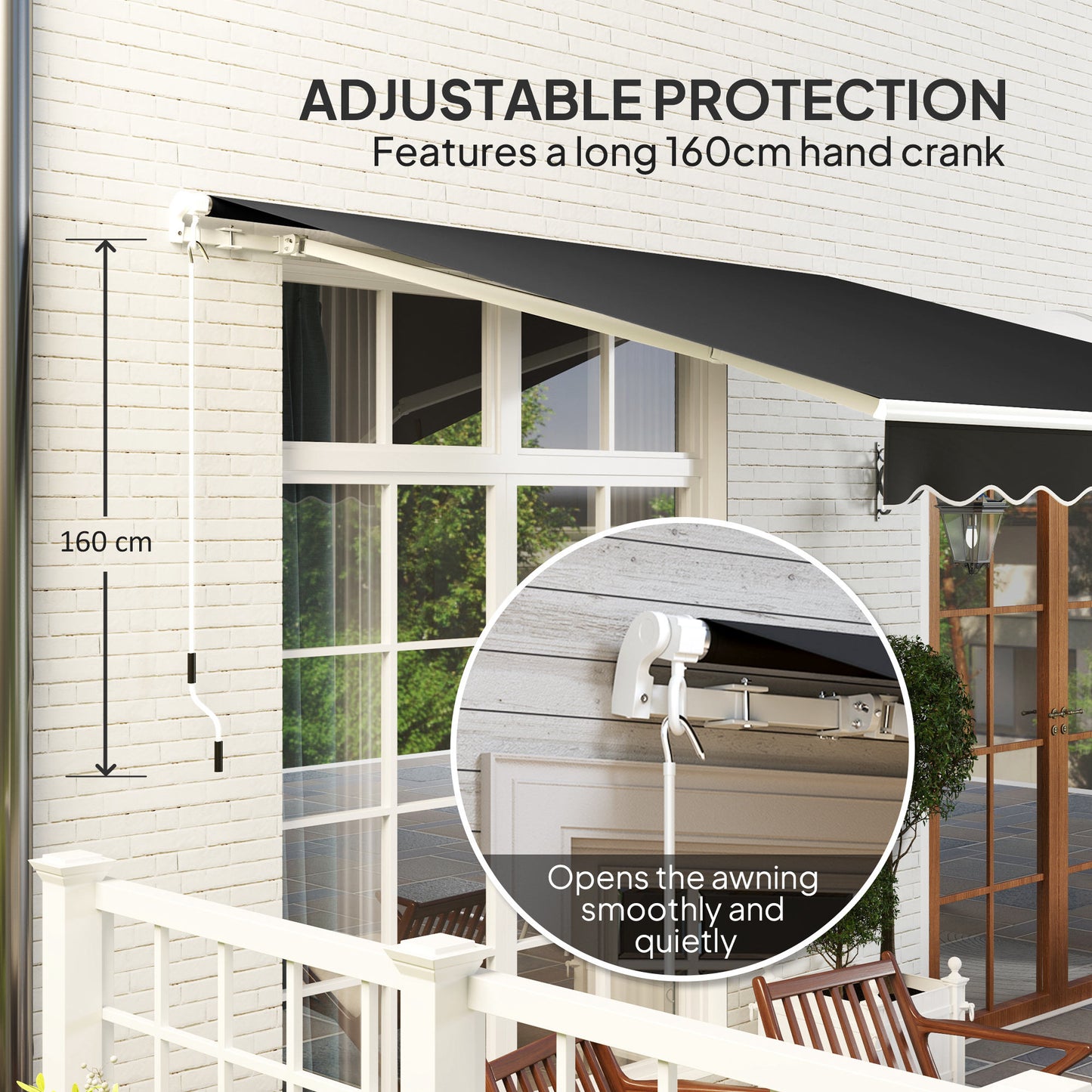 Outsunny 3 x 2.5m Garden Patio Manual Awning With Retractable Canopy Sun Shade Shelter Fittings And Crank Handle Black