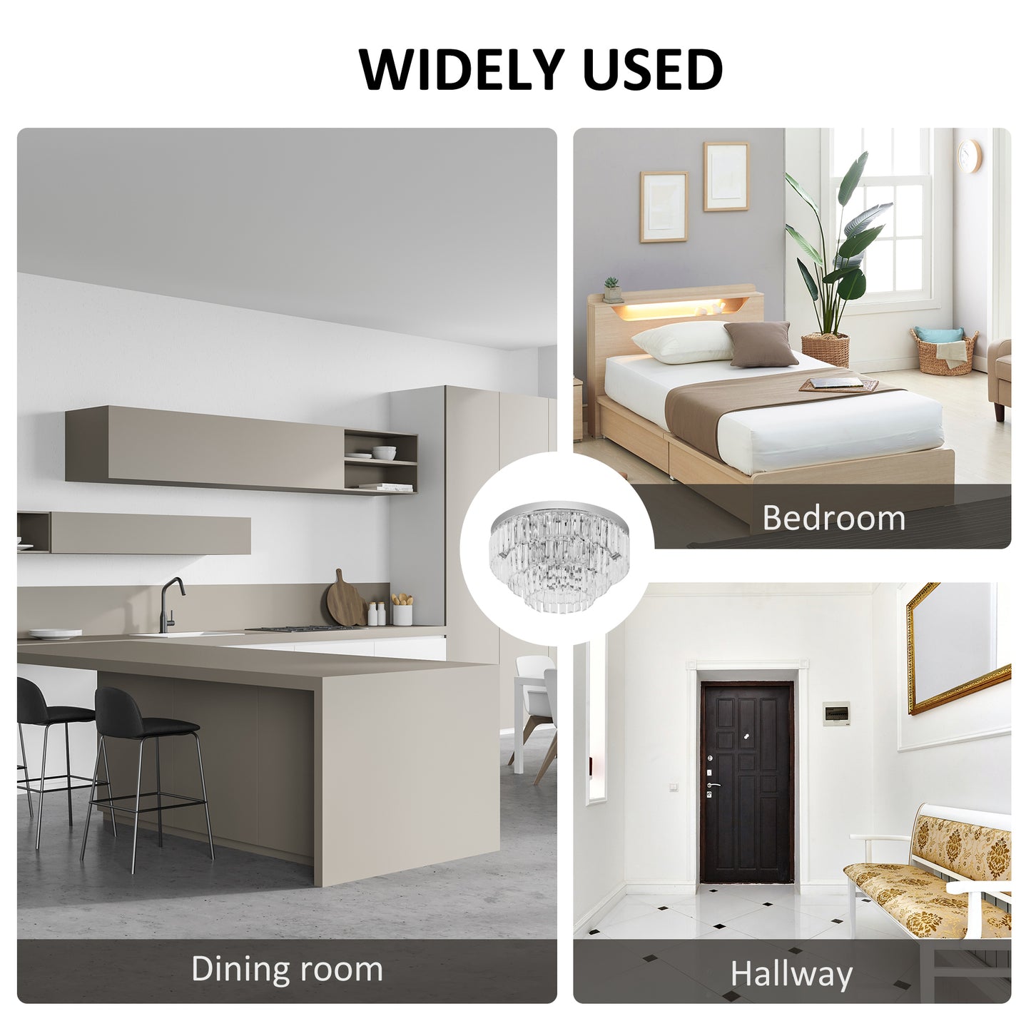 HOMCOM 2 Pack Crystal Ceiling Lights Chandeliers Pendant Lamps 7 Lights E14 Fittings for Living Room Bedroom Silver