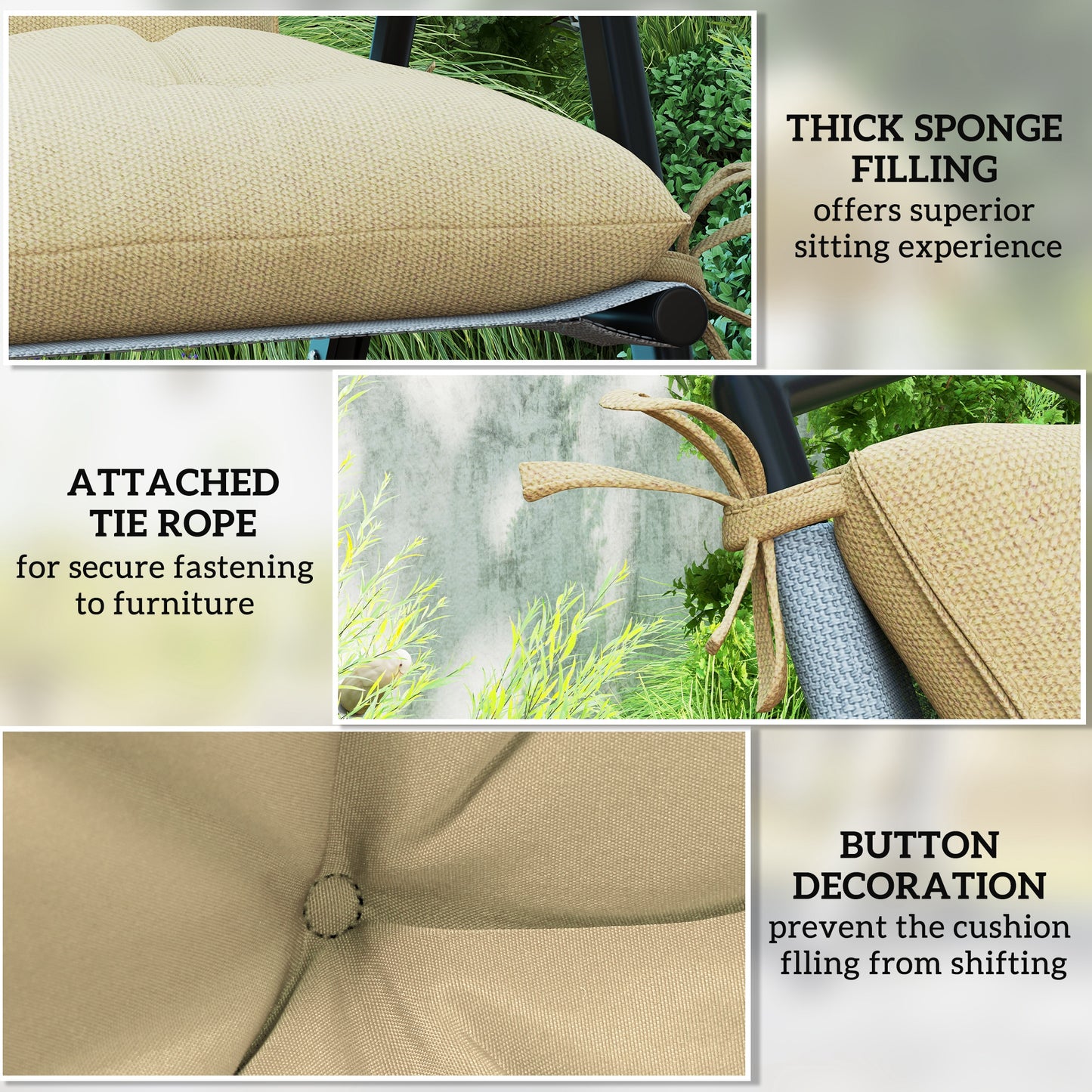 Outsunny Set Of Two Outdoor Seat Cushions Khaki With Polyester Fabric Covers Plush Cotton Filling And Stain Resistant