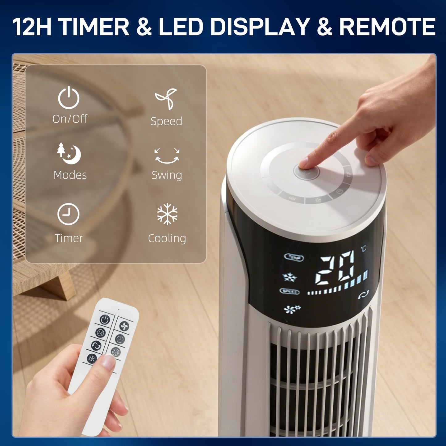 HOMCOM Ice Cooling Air Cooler With LED Display Remote Control Oscillating Fan 3 Speeds 4 Modes 12 Hour Timer White