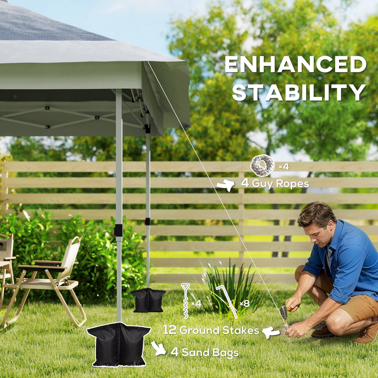 Outsunny 3.6x3.6m Pop Up Gazebo With Accessories UPF50 Canopy Removable Mesh Lining Adjustable Height 260 To 280cm Grey