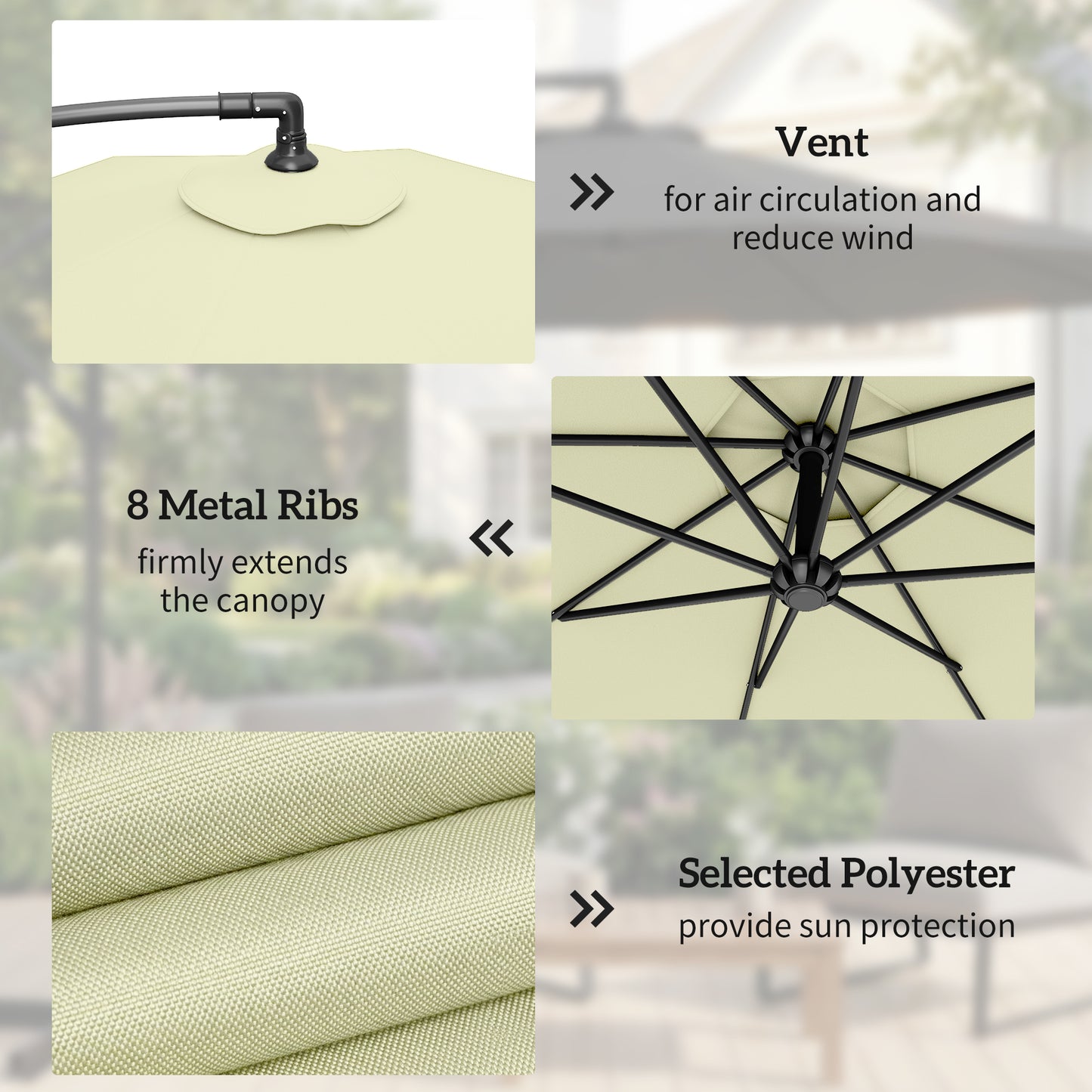 Outsunny 3m Overhanging Cantilever Parasol With Cross Base Beige Outdoor Patio Shade Eight Rib Canopy UV Protected