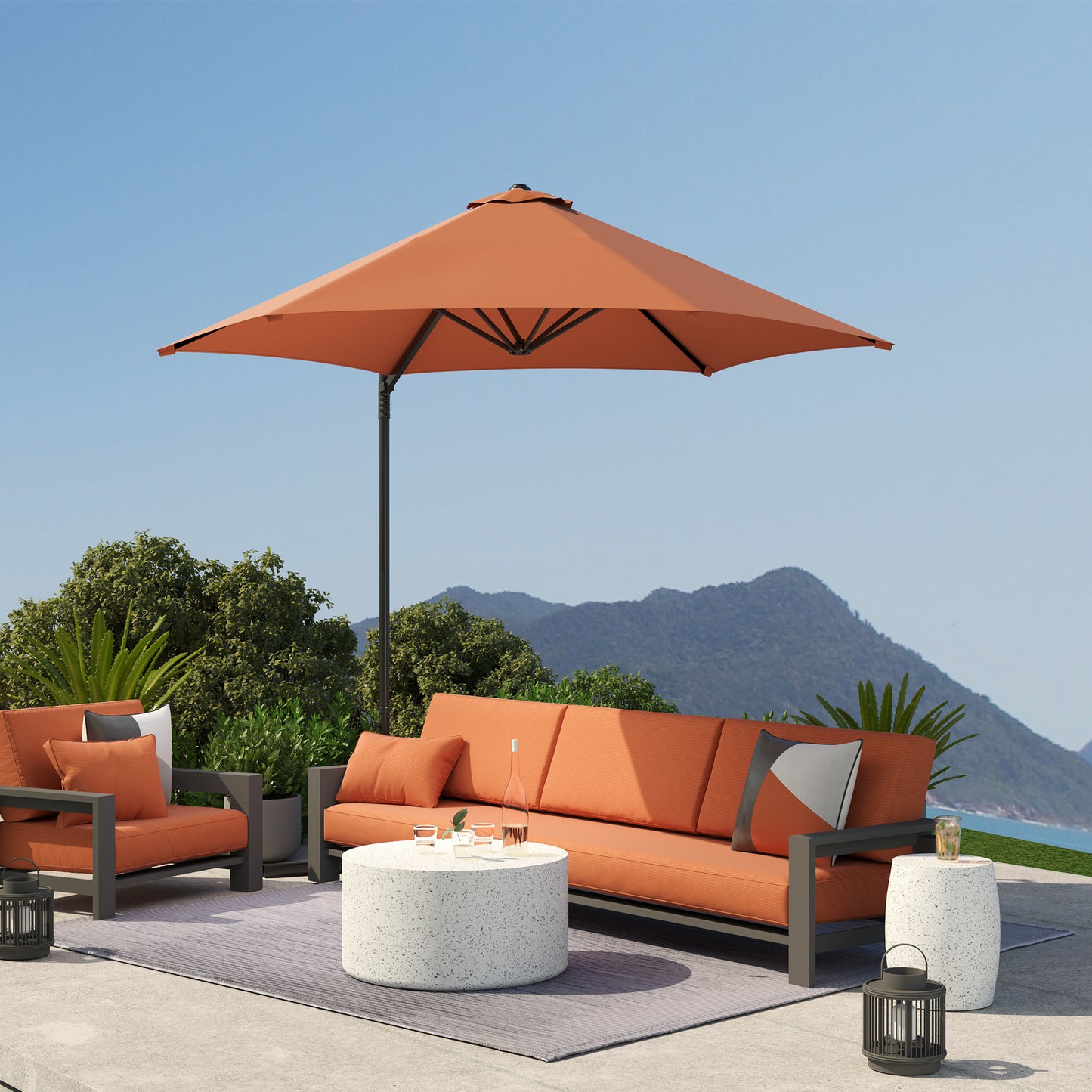 Outsunny 2.5m Rotating Cantilever Parasol With Base Orange 256 cm Canopy And 360 Degree Rotation