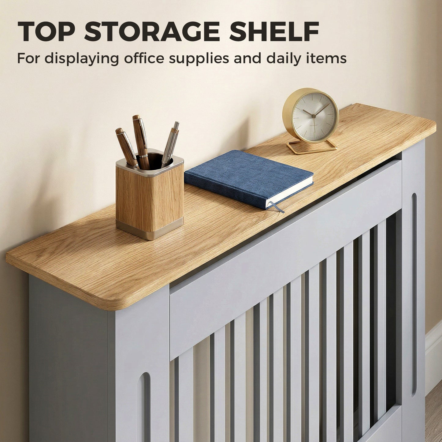 HOMCOM Slatted Radiator Cover Cabinet With Line Grill Design Grey 112 L 19 W 81 H Cm