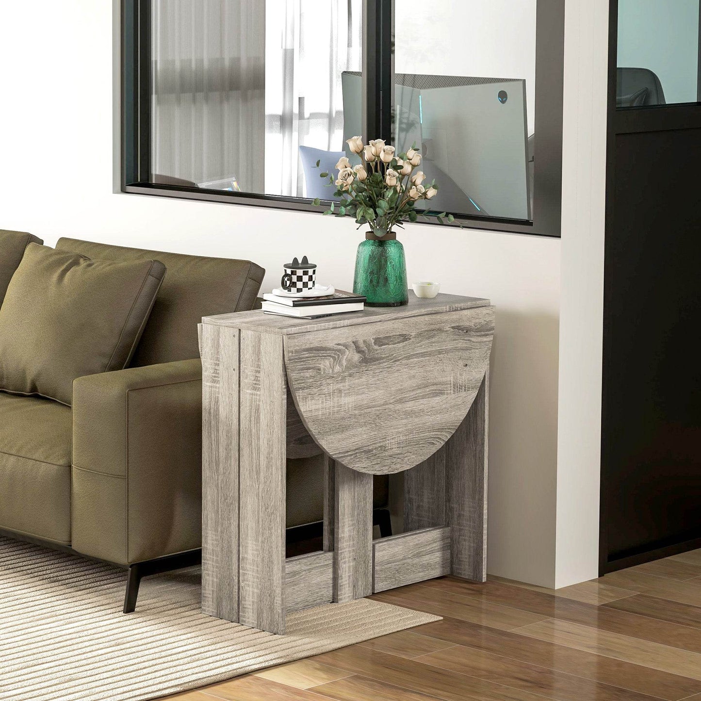 HOMCOM Compact Folding Drop Leaf Dining Table for Small Spaces, Grey - ALL4U RETAILER LTD